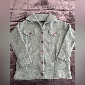 Blue/green fuzzy Tahari shacket
